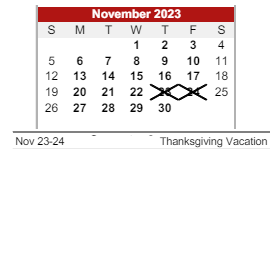 District School Academic Calendar for River Forest Jr High School for November 2023