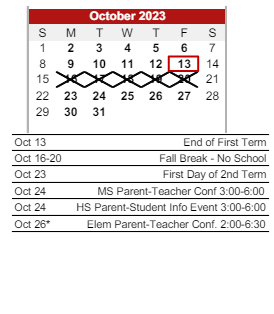 District School Academic Calendar for River Forest Jr High School for October 2023