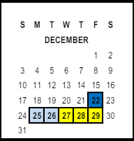 District School Academic Calendar for Gateway To College Early College High for December 2023