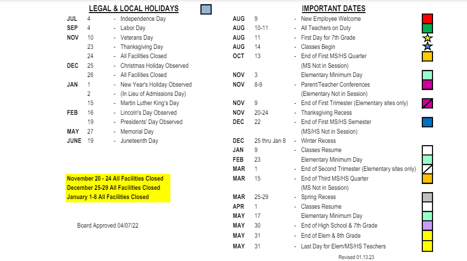 District School Academic Calendar Key for Raincross High (CONT.)