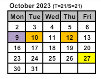 District School Academic Calendar for Intrntnl Finance & Econ Dev HS At Franklin for October 2023