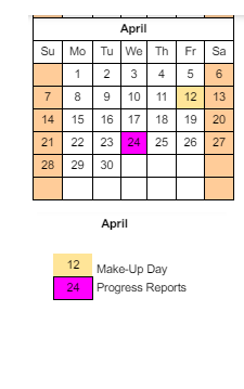 District School Academic Calendar for Columbia Elementary School for April 2024