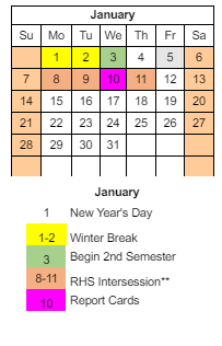 District School Academic Calendar for Columbia Elementary School for January 2024