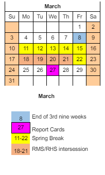 District School Academic Calendar for Columbia Elementary School for March 2024