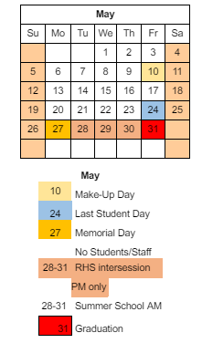 District School Academic Calendar for Columbia Elementary School for May 2024