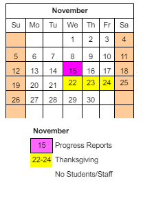 District School Academic Calendar for Columbia Elementary School for November 2023