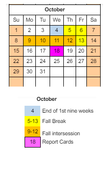 District School Academic Calendar for Columbia Elementary School for October 2023