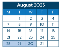 District School Academic Calendar for Hawthorne Diploma Program for August 2023