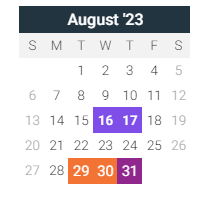 District School Academic Calendar for Clifford P Carlson Elem School for August 2023