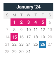 District School Academic Calendar for Cherry Valley Elem School for January 2024