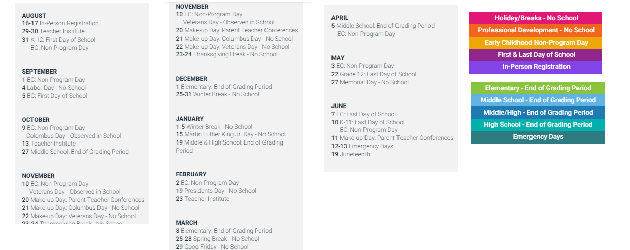 District School Academic Calendar Key for Skyview Center