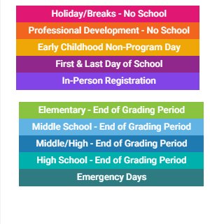 District School Academic Calendar Legend for Julia Lathrop Elem School