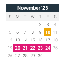 District School Academic Calendar for Swan Hillman Elem School for November 2023