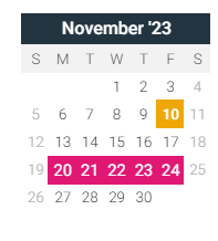 District School Academic Calendar for Mcintosh Science And Tech Magnet for November 2023