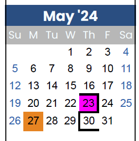 District School Academic Calendar for Morgan Selvidge Middle for May 2024