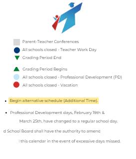District School Academic Calendar Legend for Joe Mathias Elementary School