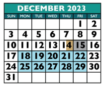 District School Academic Calendar for Deerpark Middle for December 2023