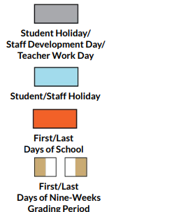 District School Academic Calendar Legend for Williamson Co J J A E P