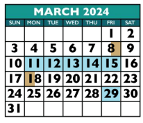 District School Academic Calendar for Williamson Co J J A E P for March 2024