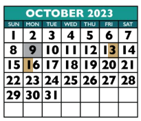 District School Academic Calendar for Williamson Co J J A E P for October 2023