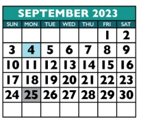District School Academic Calendar for Williamson Co J J A E P for September 2023