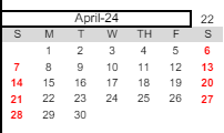 District School Academic Calendar for Sol Aureus College Preparatory for April 2024