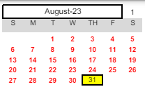 District School Academic Calendar for Anderson(marian) - Therapeutic Center for August 2023