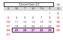 District School Academic Calendar for Camellia Elementary for December 2023
