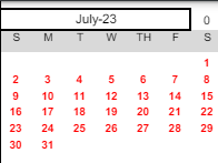 District School Academic Calendar for Camellia Elementary for July 2023