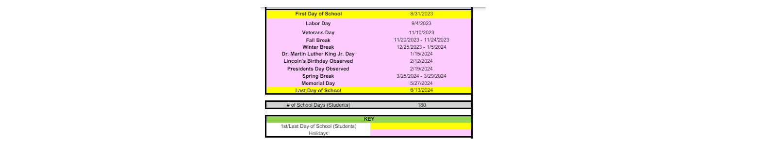 District School Academic Calendar Key for Learning Repertoire Charter Academy