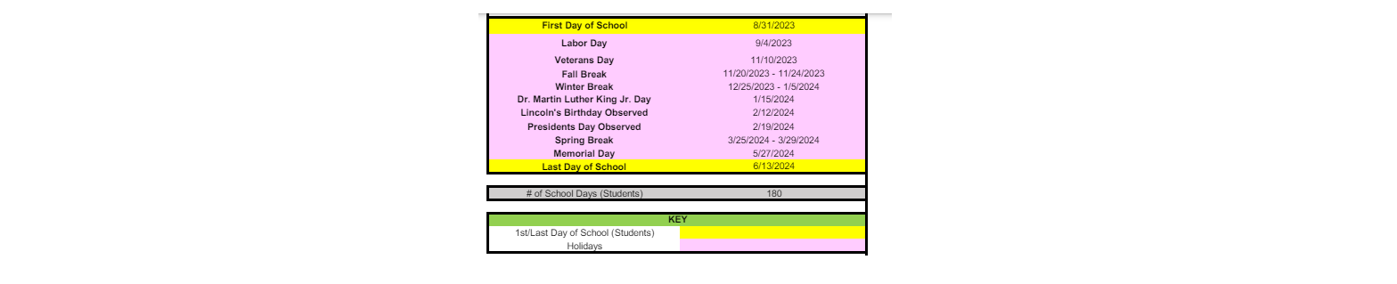 District School Academic Calendar Key for Sacramento Charter High