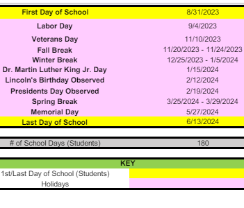 District School Academic Calendar Legend for Learning Repertoire Charter Academy