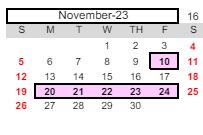 District School Academic Calendar for Learning Repertoire Charter Academy for November 2023