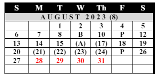 District School Academic Calendar for Saginaw Arts And Sciences Academy for August 2023
