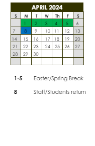 District School Academic Calendar for ST. Landry Accelerated Transition School for April 2024