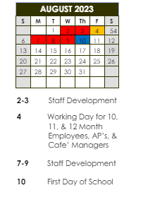 District School Academic Calendar for Port Barre High School for August 2023