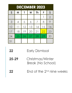 District School Academic Calendar for Port Barre High School for December 2023