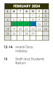 District School Academic Calendar for Port Barre High School for February 2024