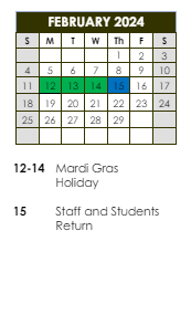 District School Academic Calendar for ST. Landry Accelerated Transition School for February 2024