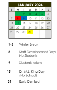 District School Academic Calendar for Port Barre High School for January 2024