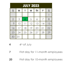 District School Academic Calendar for Port Barre High School for July 2023