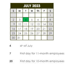 District School Academic Calendar for ST. Landry Accelerated Transition School for July 2023