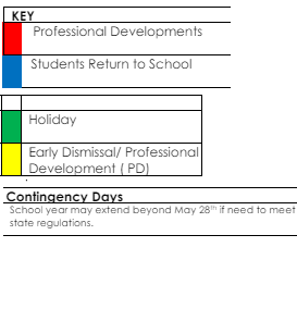 District School Academic Calendar Legend for Port Barre High School