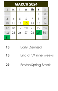 District School Academic Calendar for ST. Landry Accelerated Transition School for March 2024
