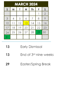 District School Academic Calendar for Port Barre High School for March 2024