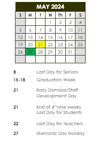 District School Academic Calendar for Port Barre High School for May 2024