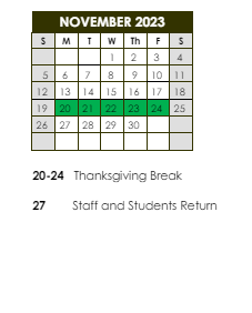 District School Academic Calendar for ST. Landry Accelerated Transition School for November 2023