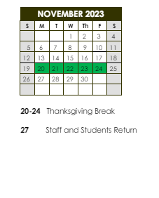 District School Academic Calendar for Port Barre High School for November 2023