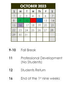 District School Academic Calendar for ST. Landry Accelerated Transition School for October 2023