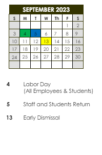 District School Academic Calendar for ST. Landry Accelerated Transition School for September 2023